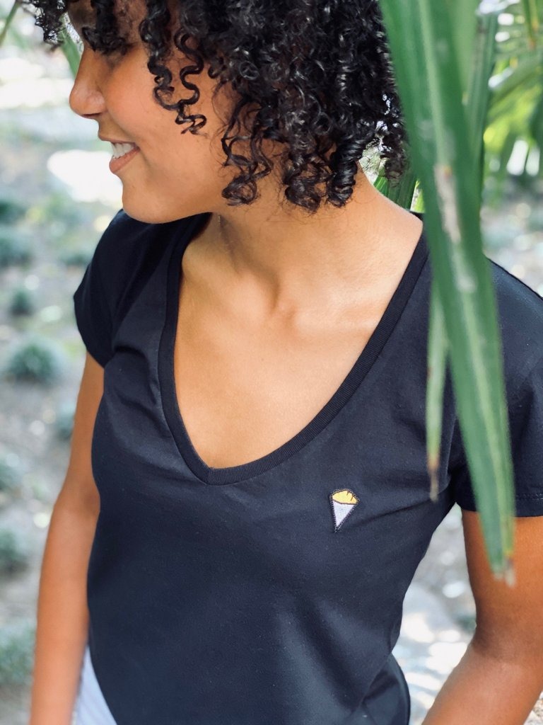 onderwijs wees gegroet pit T-shirt "Frites" V-hals zwart - Bshirt